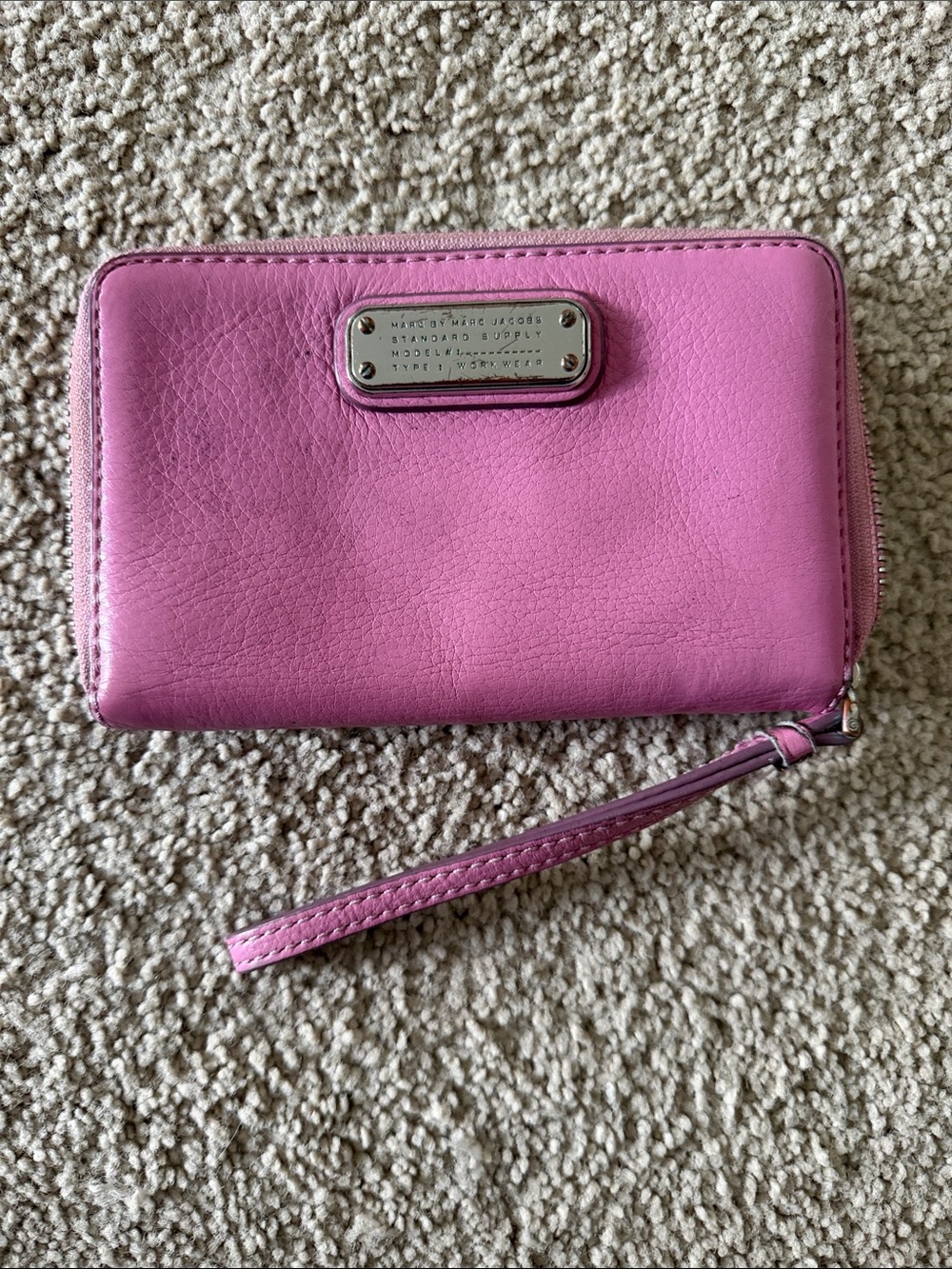 Marc by Marc Jacobs Pink Leather Zip Wristlet with Logo Plaque